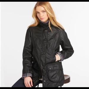 Barbour wax-coated buttoned-up jacket